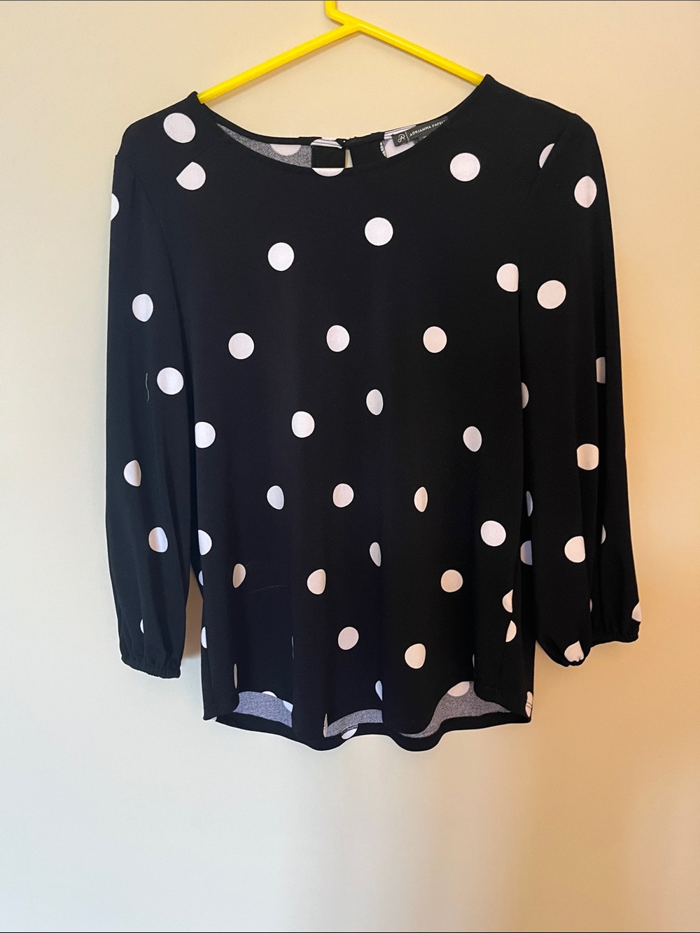 Adrianna Papell Black Blouse with White Polka Dots